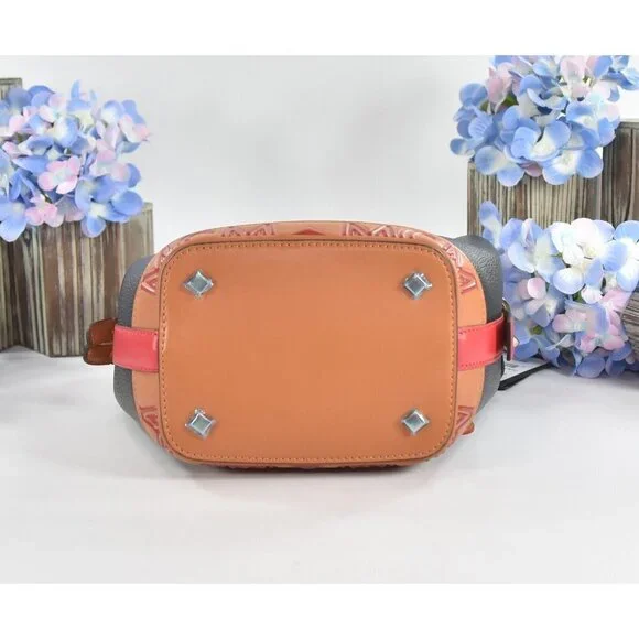 MCM Red Black Goatskin Mini Upcycling Project Flower Milano Drawstring Bag NWT